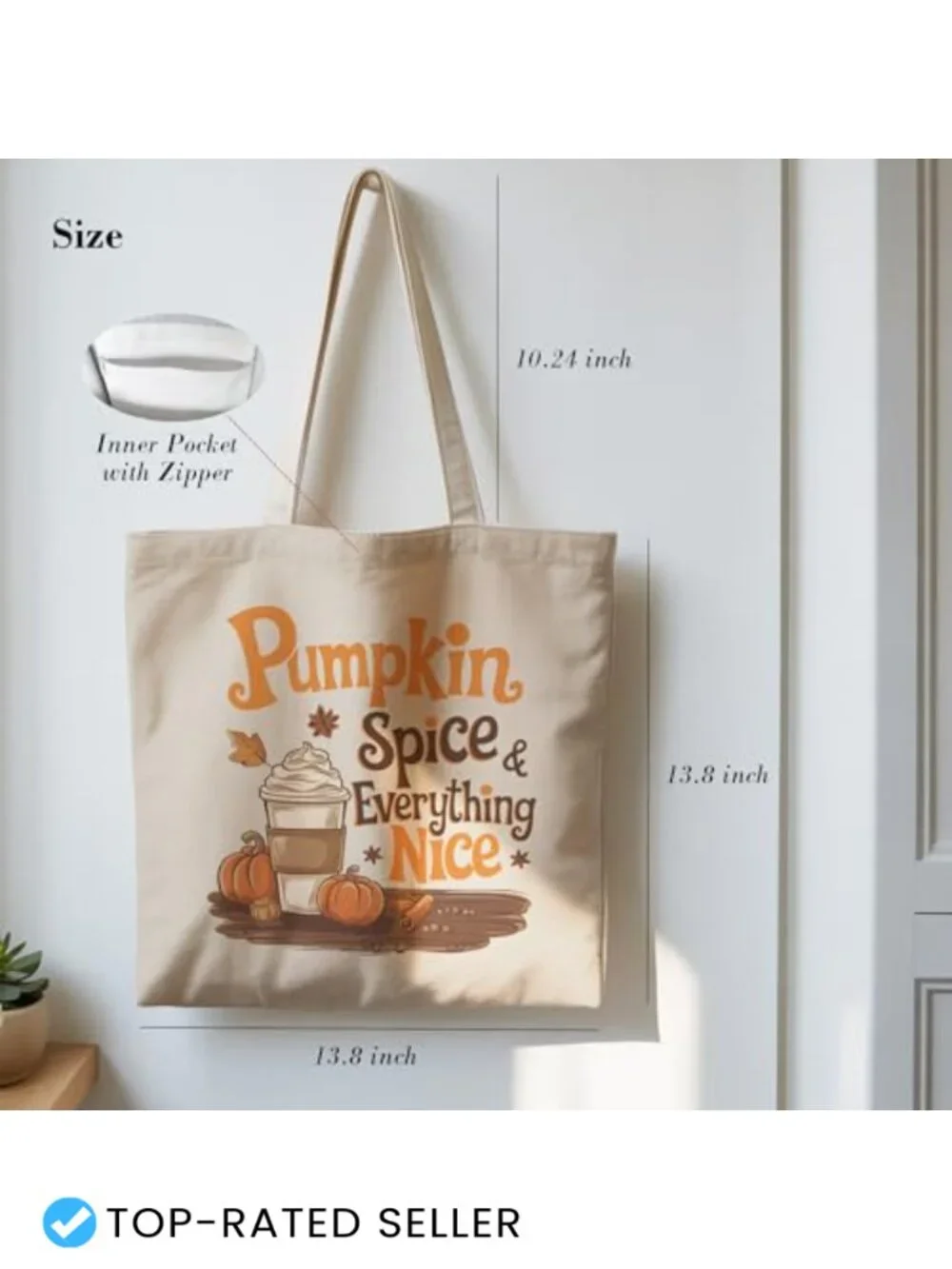 Canvas Tote Bag with Inner Pocket for Women Fall